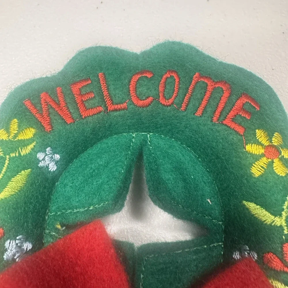 Vintage 2 Christmas Door‎ Knob Cover Plush Welcome Wreath Embroidered Bells